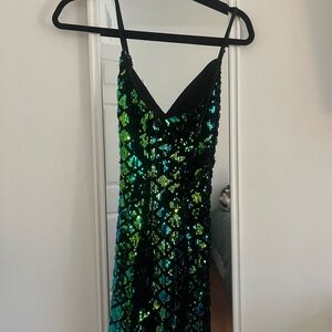 Sequin Cocktail Dress Green and Blue Dress